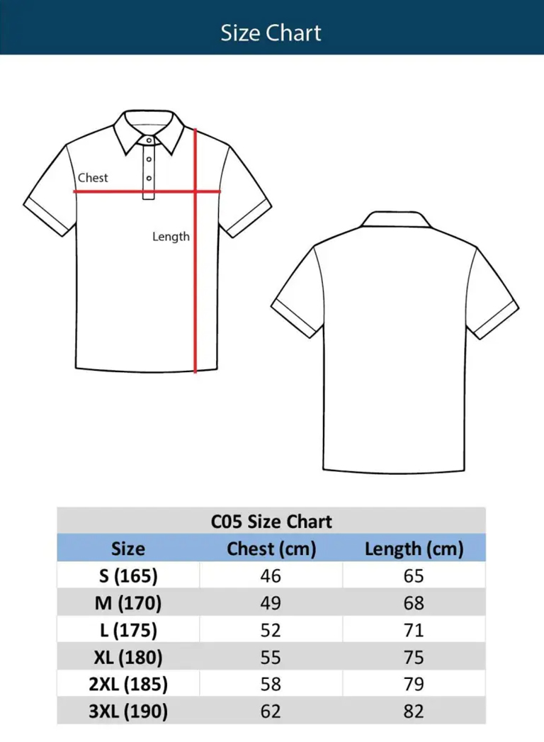 Japanese Stripe Cuffs/Collar Short Sleeve Polo Shirt 日本條紋翻領短袖 Polo 衫_Size_Chart