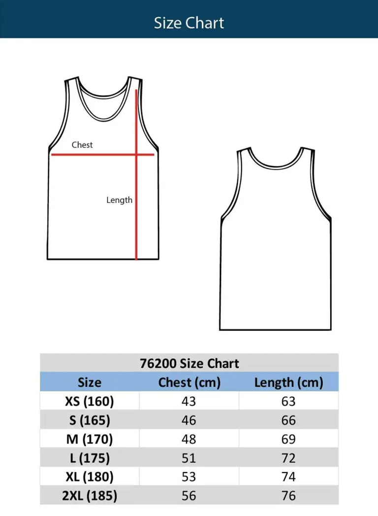 好爸爸服飾成人棉質背心 Goodbaba Premium Cotton Tanktop_Size_Chart